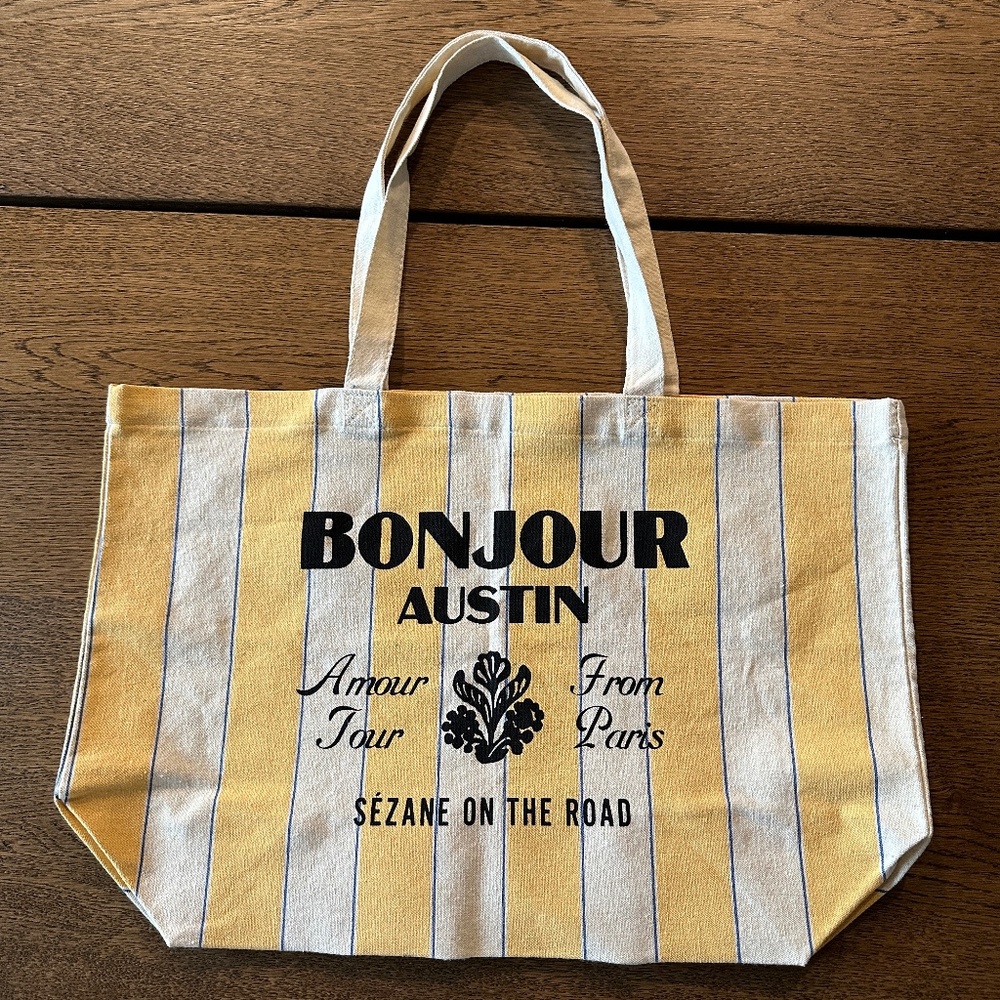 Sezane Yellow and black Bonjour Austin Striped Tote Bag